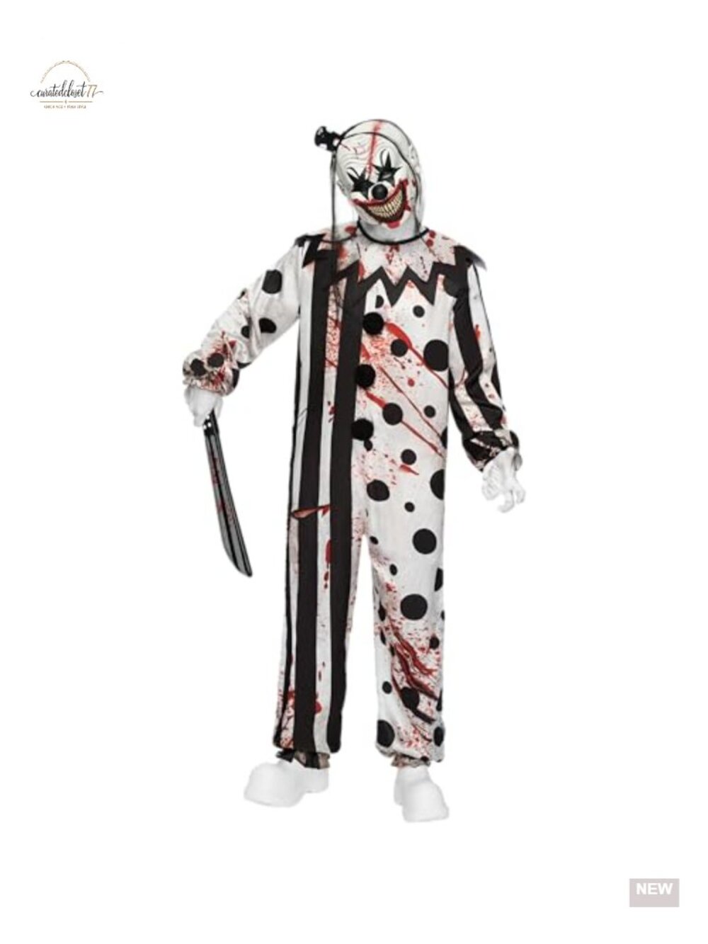 Men's Scary Clown Halloween Costume Jumpsuit & Hood Loose Fit Polyester